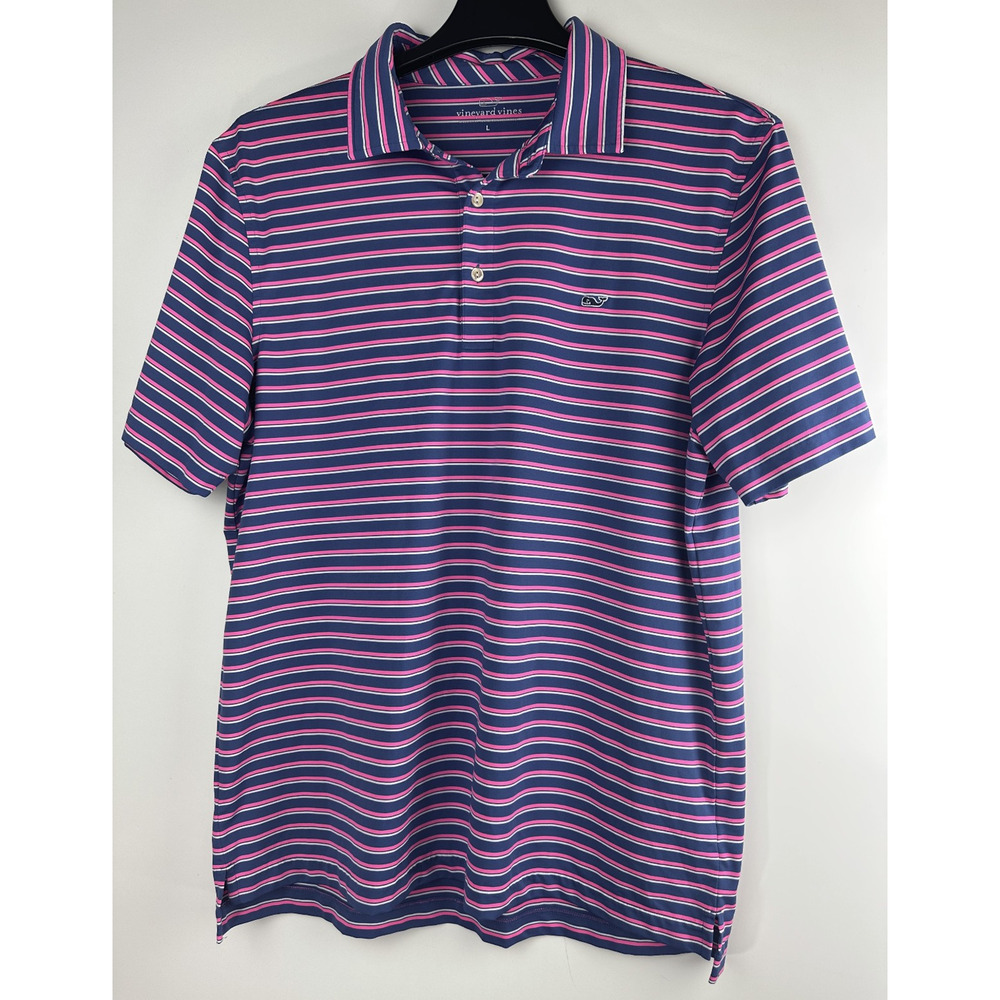 Vineyard Vines Kennedy Stripe Sankaty Performance Polo Navy Pink Men's Large - Picture 10 of 10